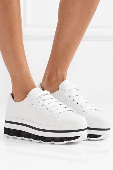 prada logo-embellished leather sneakers|Prada leather sneakers women's.